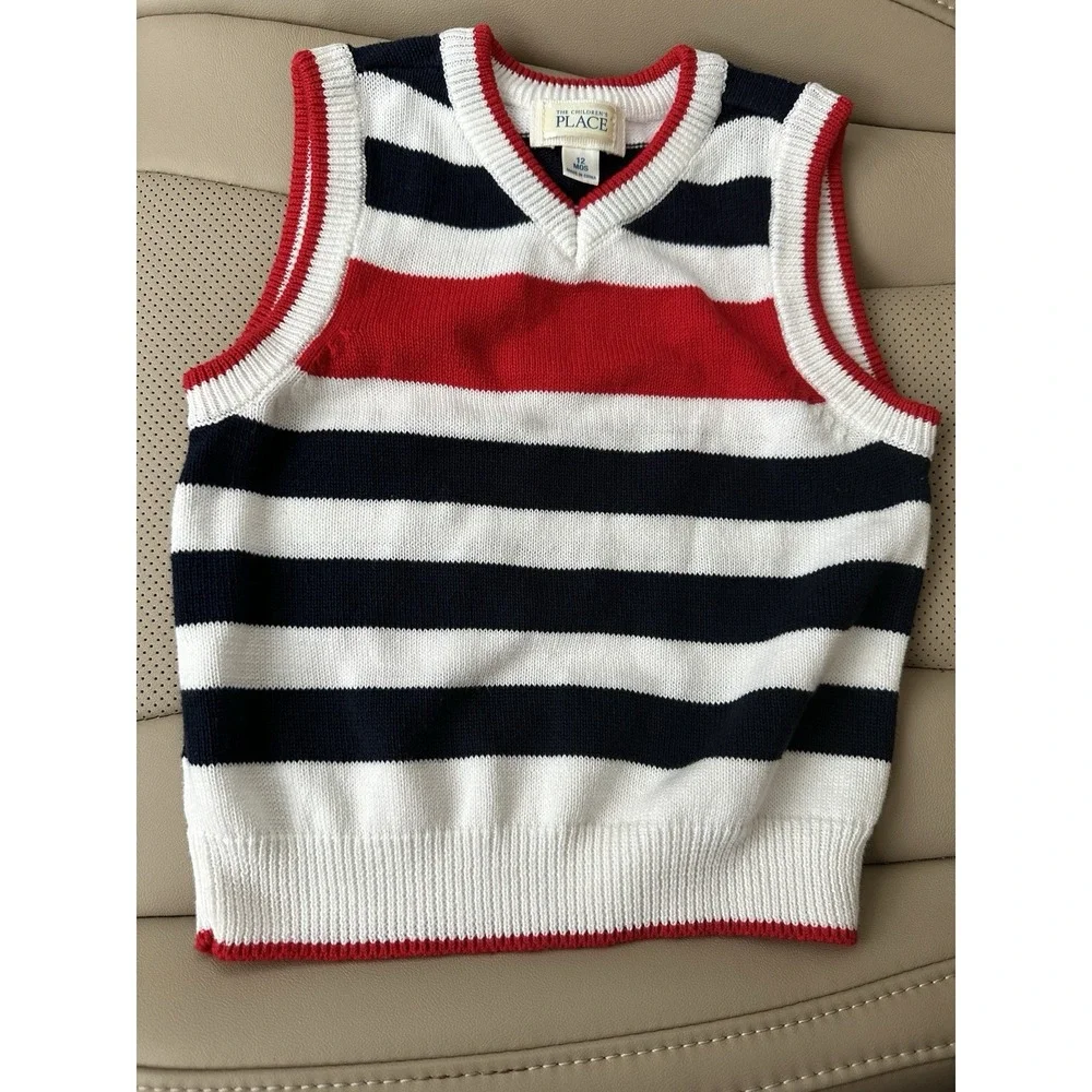 The Children's Place Toddler Boys Patriotic Striped Knit Sweater Vest Sz 12M